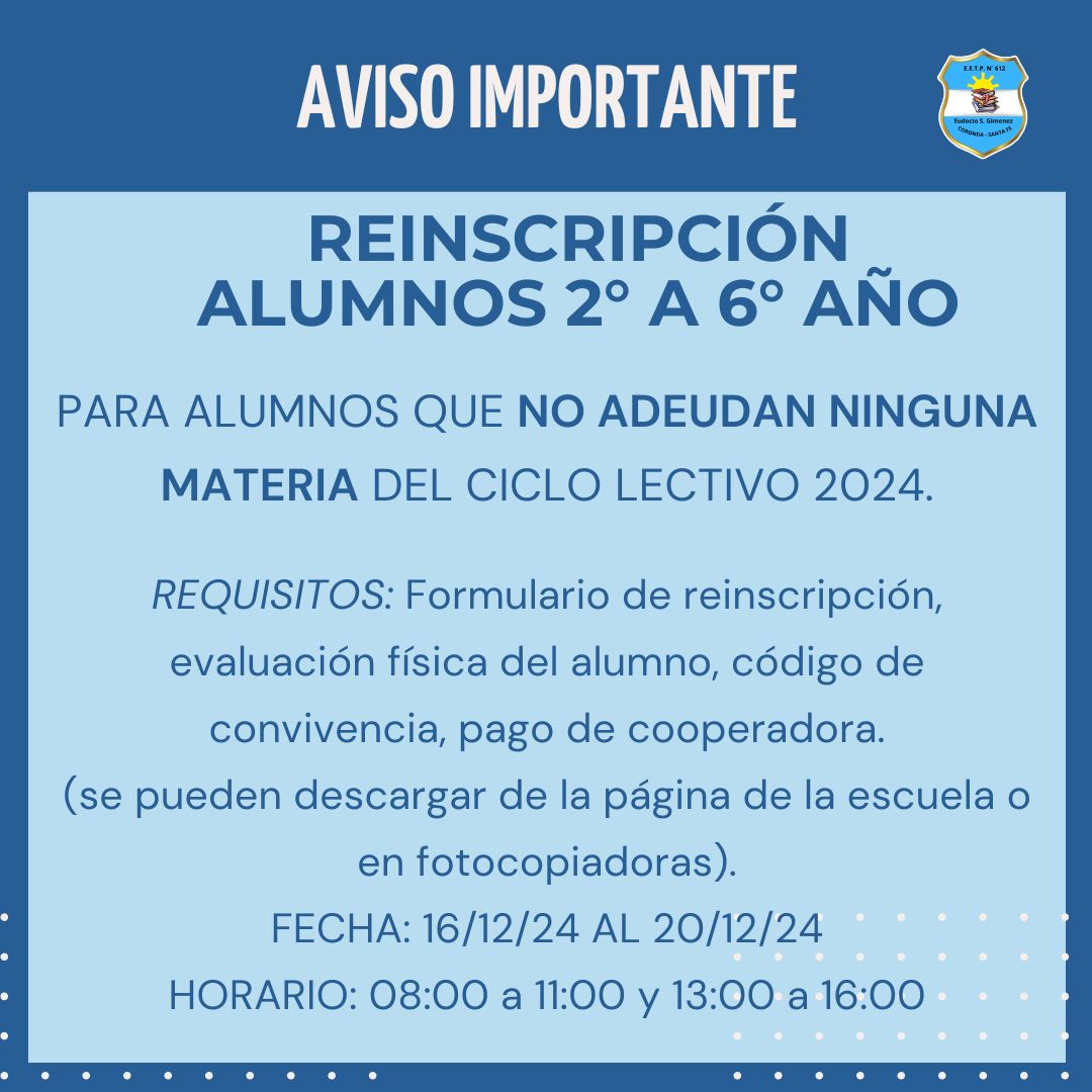 Reinscripción de 2° a 6°