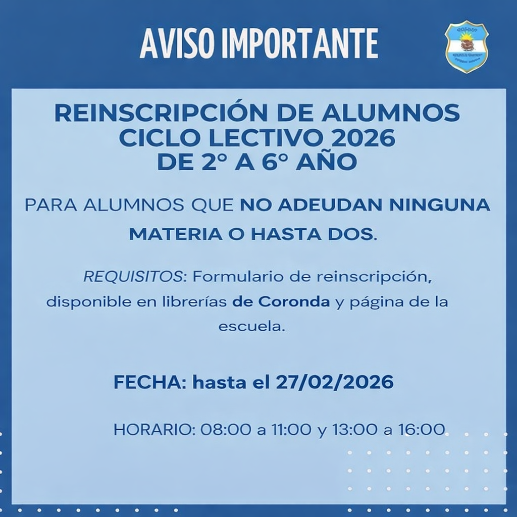 Reinscripción de alumnos de 2° a 6° año